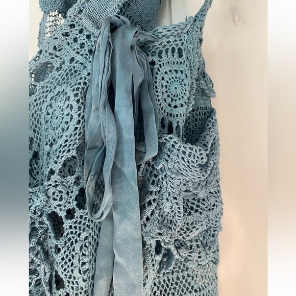 Magnolia Pearl Teal Crochet Silk Ribbon Patchwork Overalls ⭐️Please Read - Picture 6 of 16